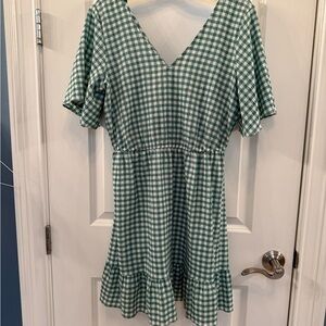 LOFT Green and White Checkered Dress